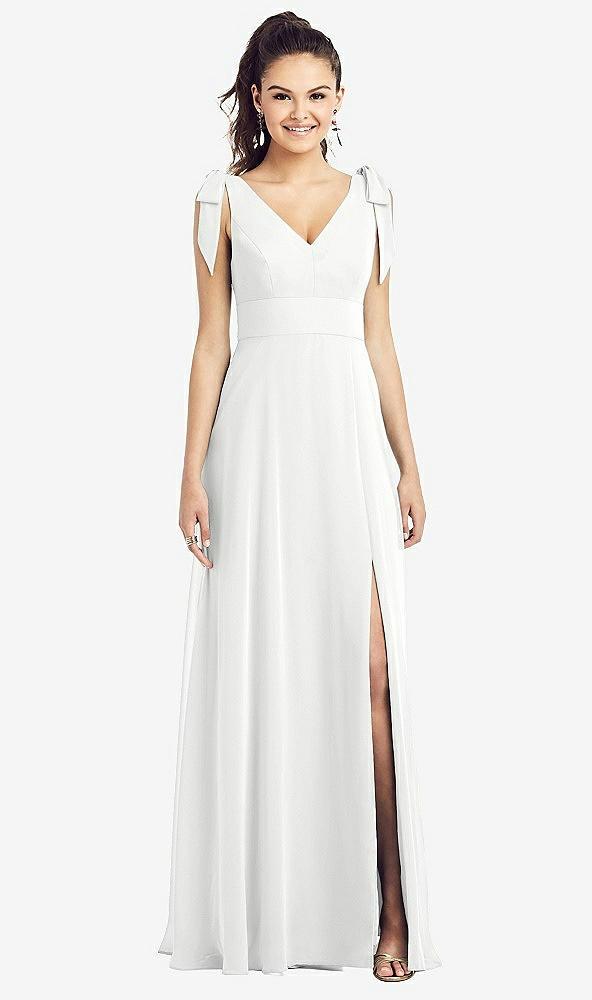 bow-shoulder v-back chiffon gown with front slit