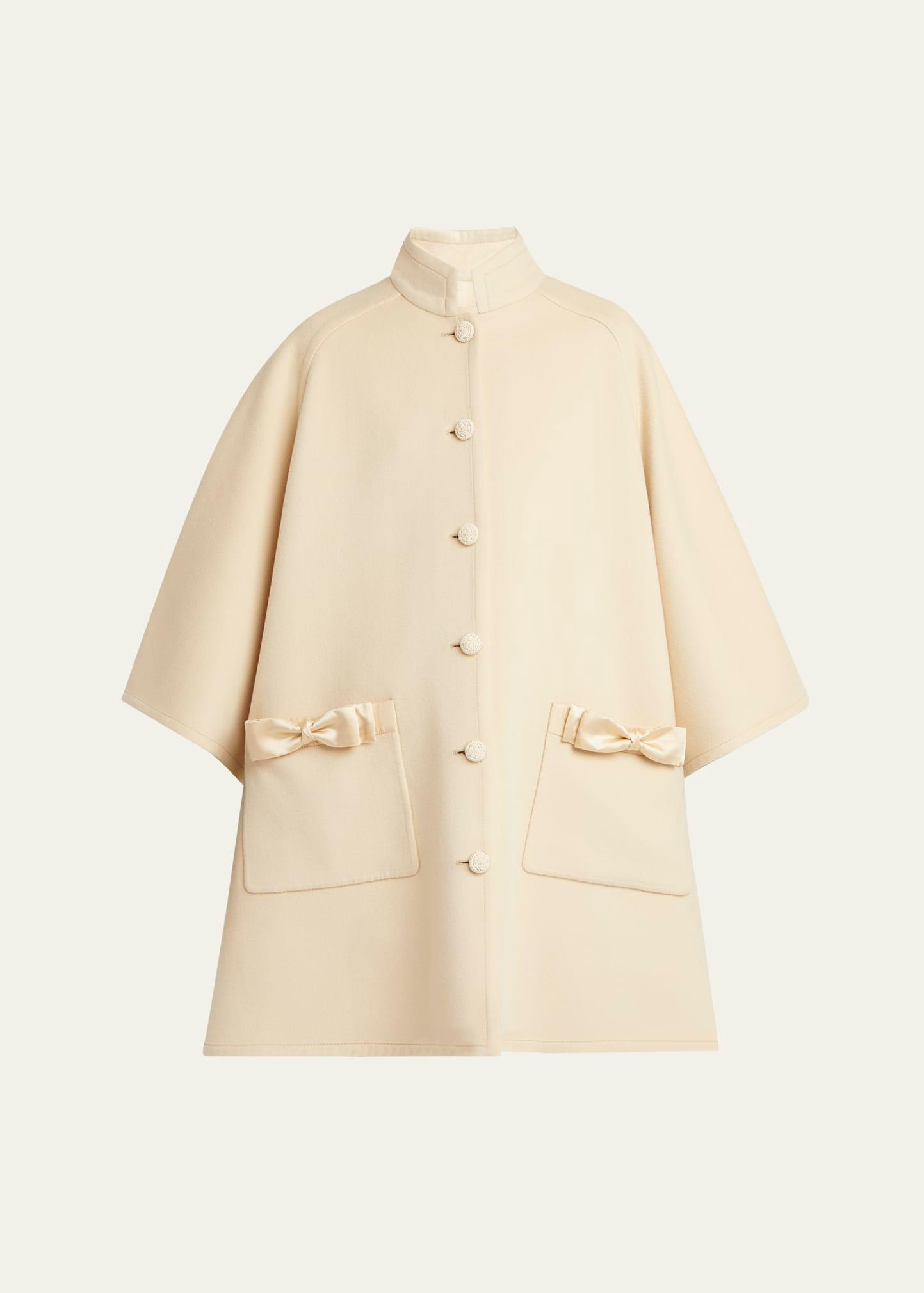 bow three-quarter sleeve wool cashmere cape