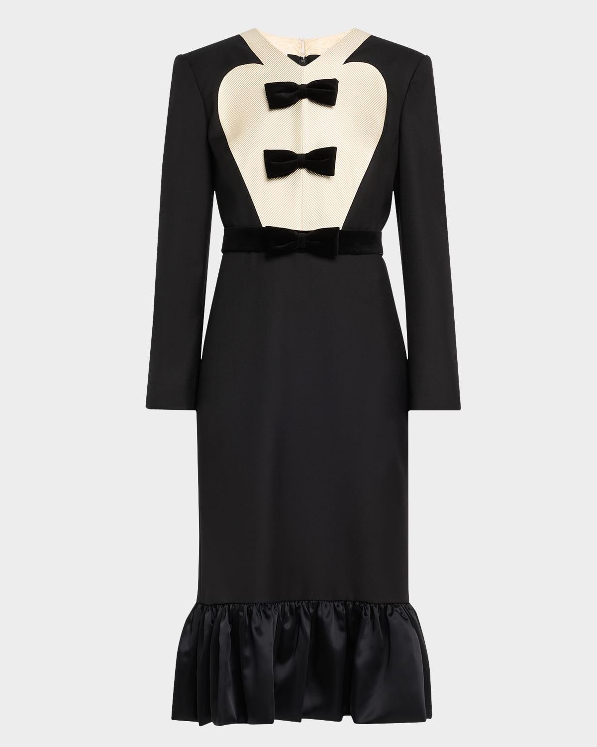 bow tuxedo ruffle midi dress