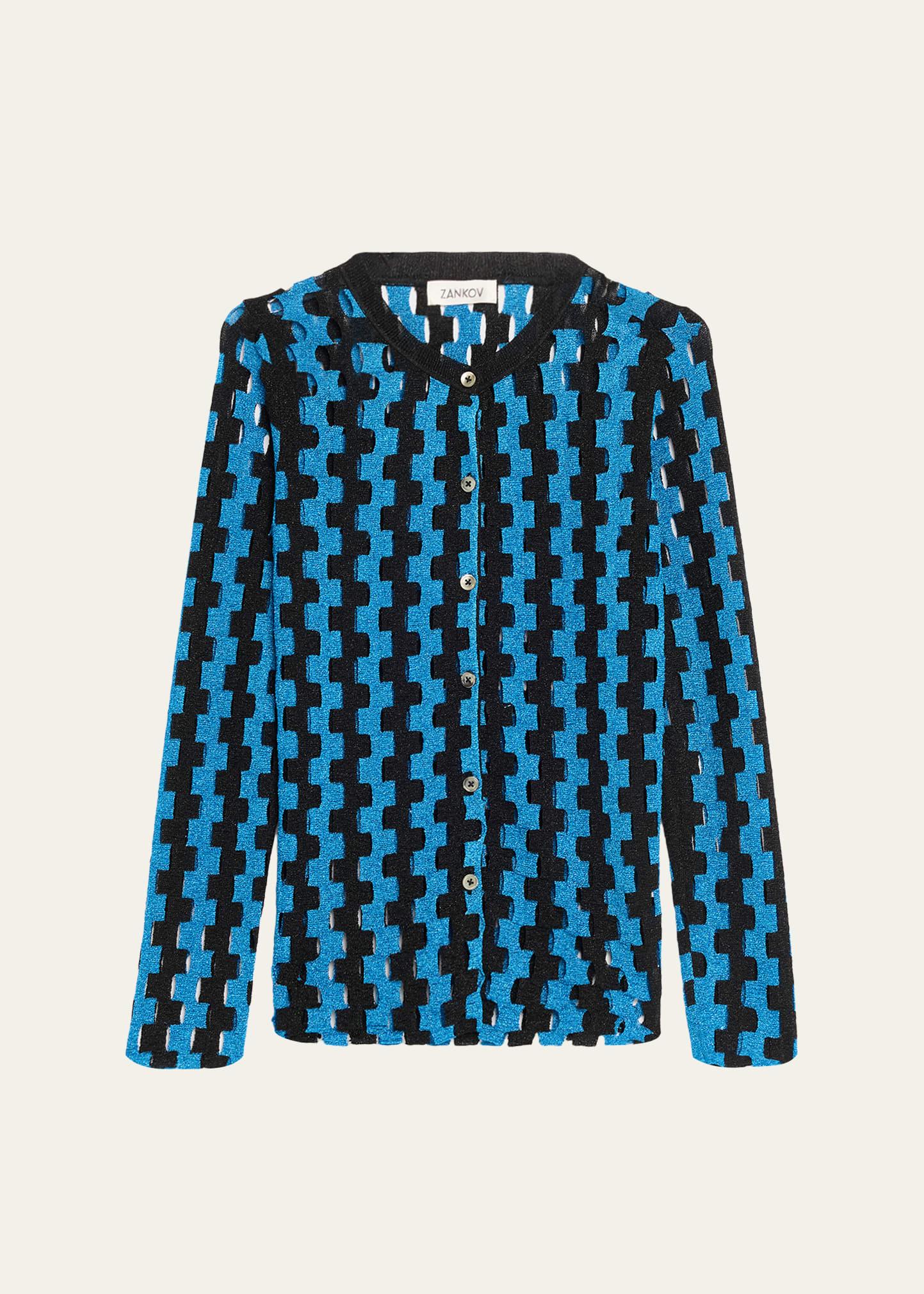 bowery metallic open-knit crewneck cardigan