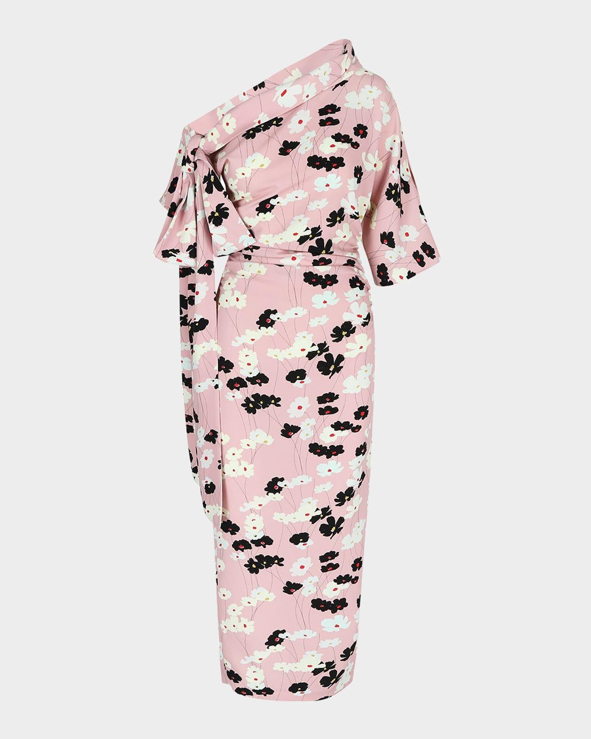 bowie floral-print tie one-shoulder midi dress