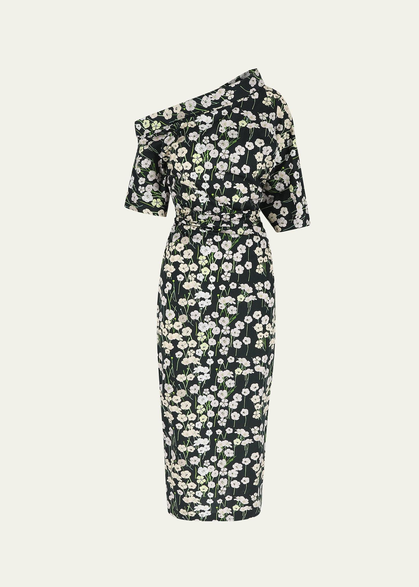 bowie printed off-the-shoulder bow dress