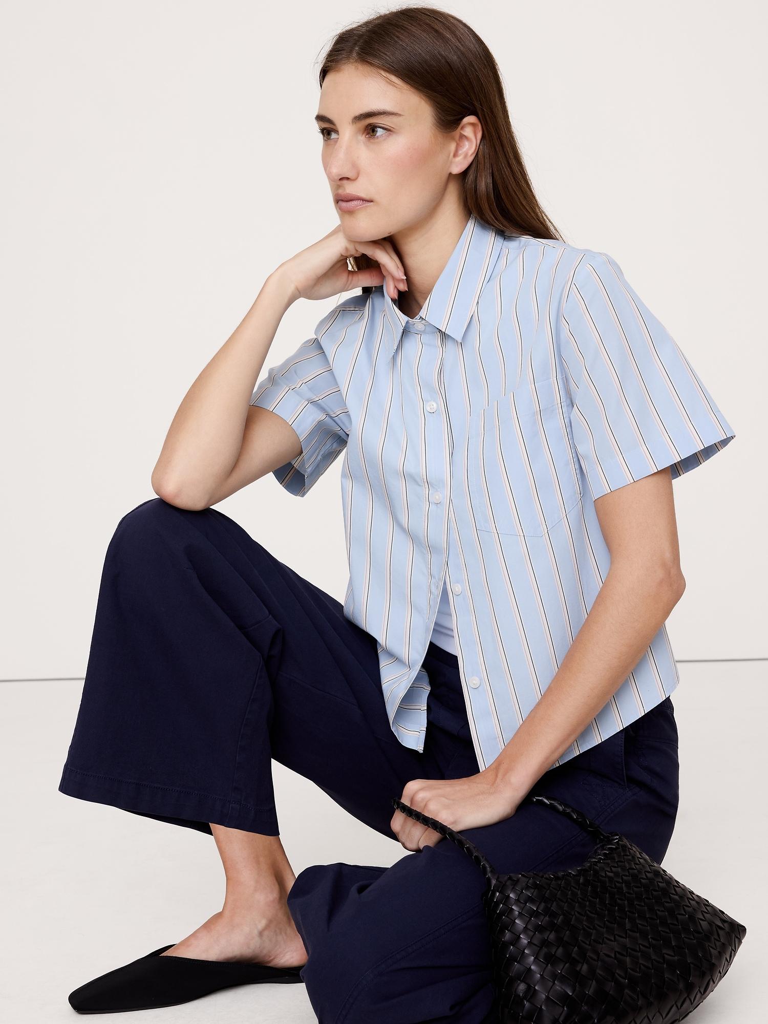 boxy cotton poplin short-sleeve shirt