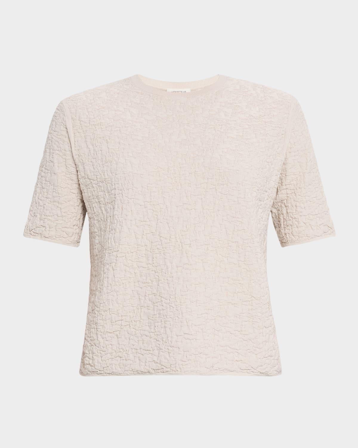 boxy crewneck textured jacquard sweater