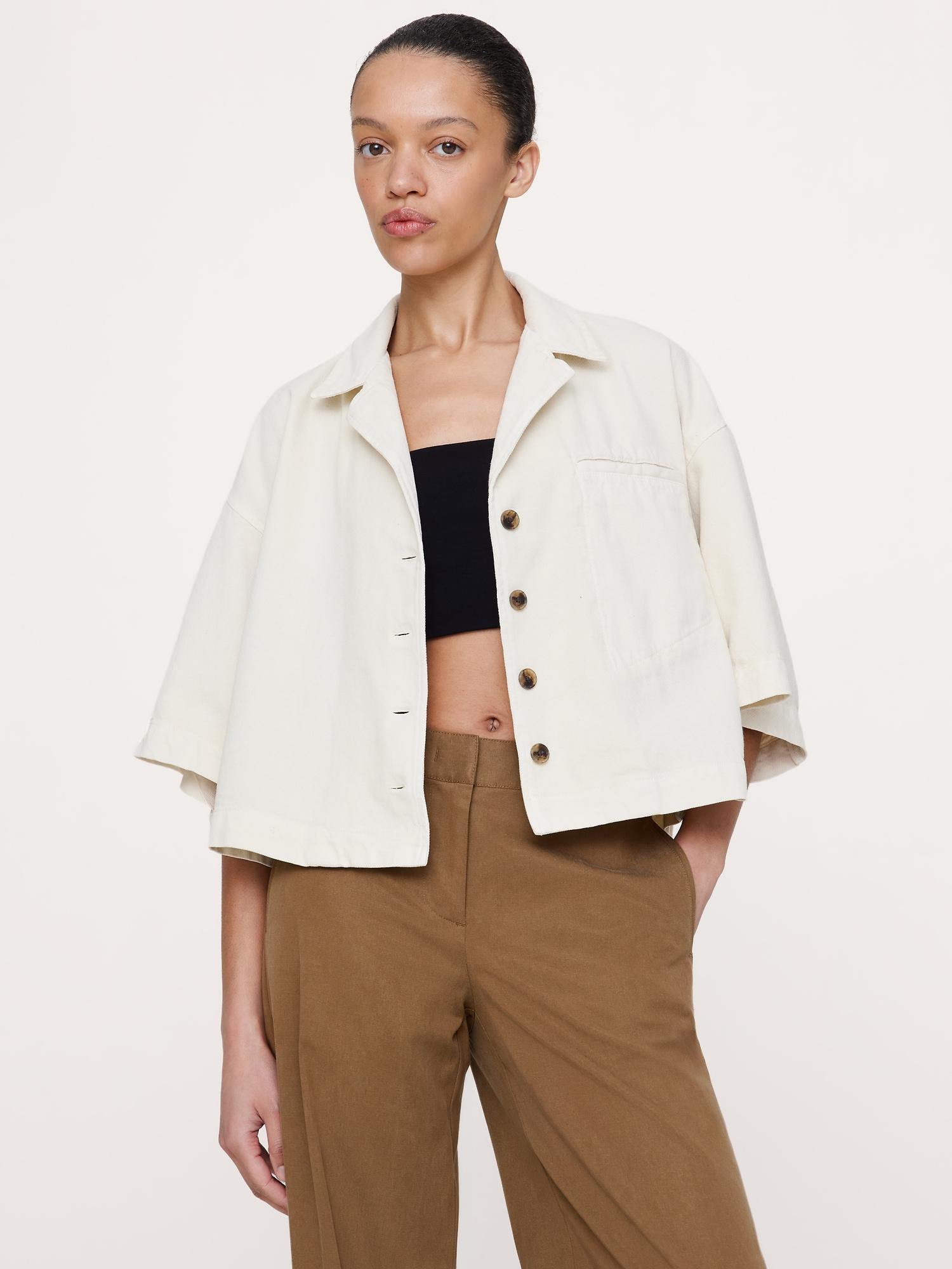 boxy crop denim shirt