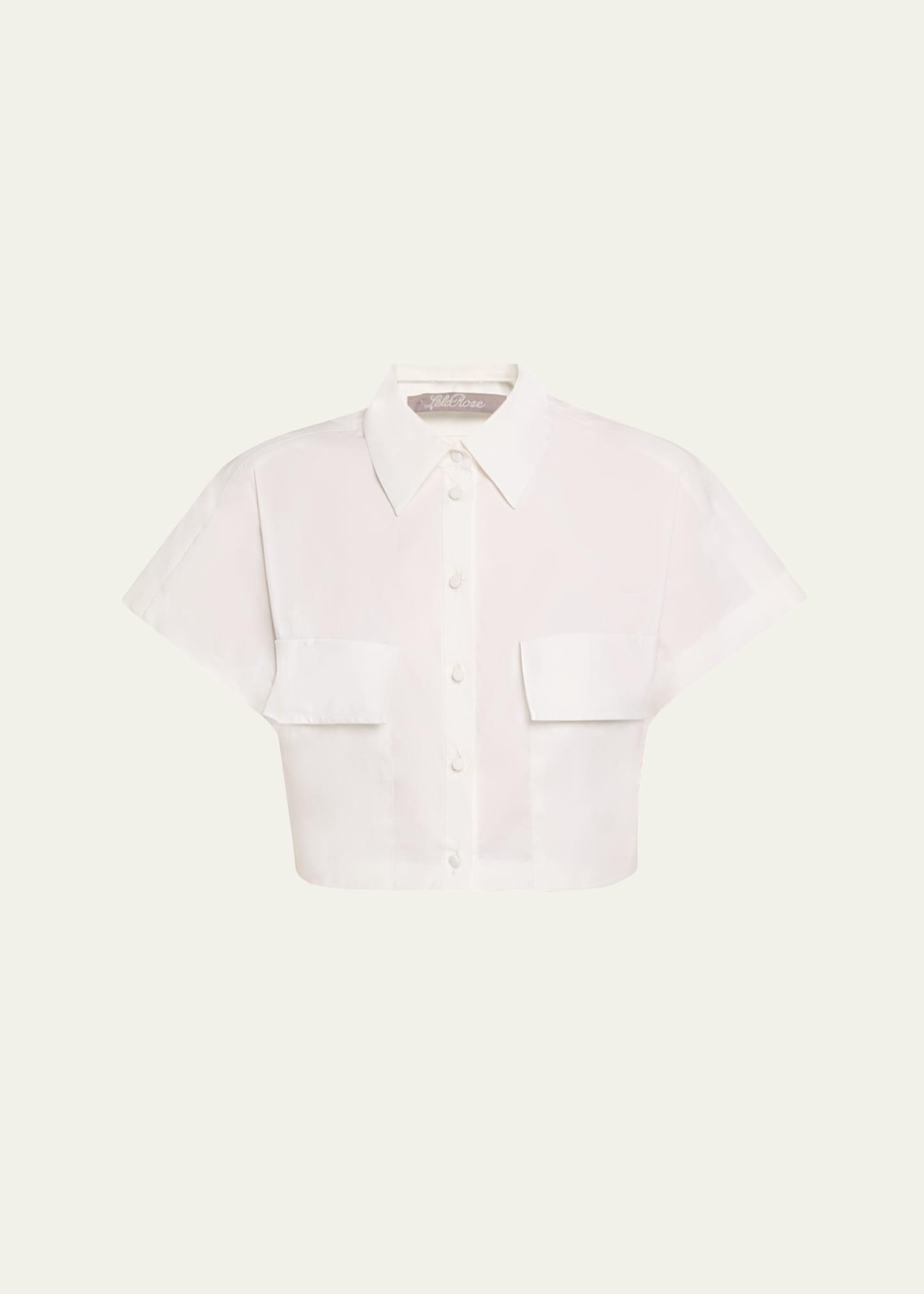boxy cropped button down poplin top