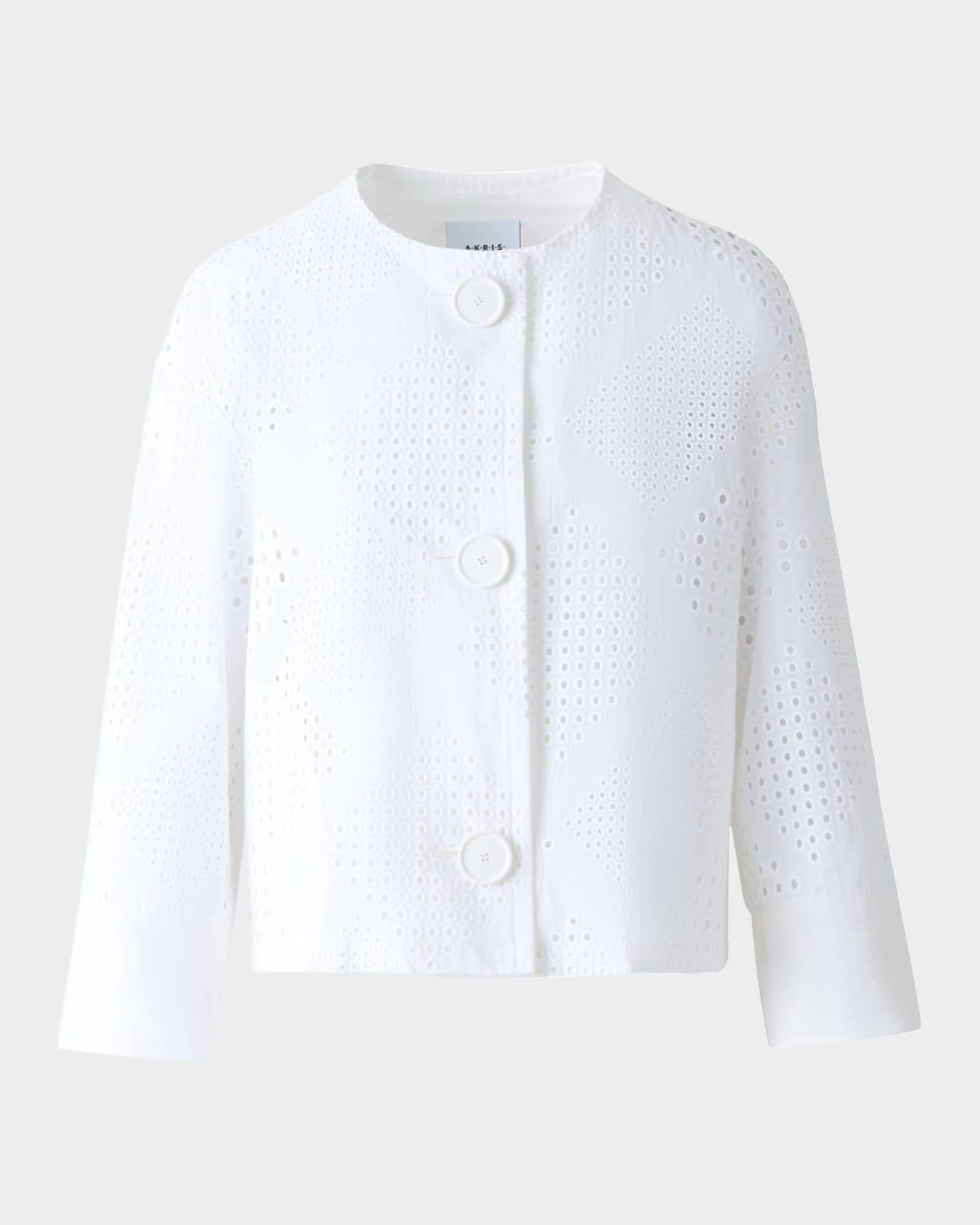 boxy diamond eyelet cotton poplin jacket