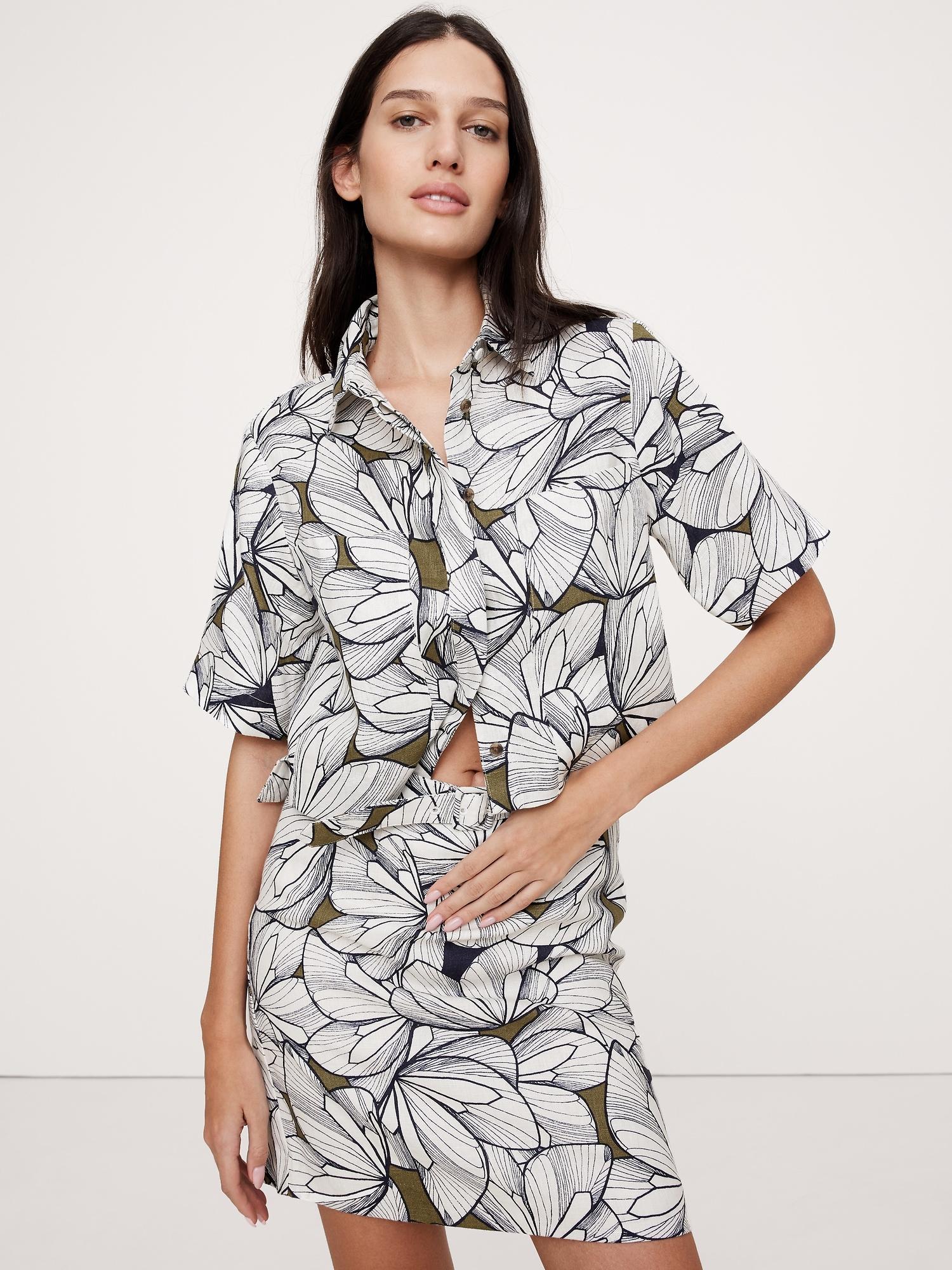 boxy linen cropped shirt
