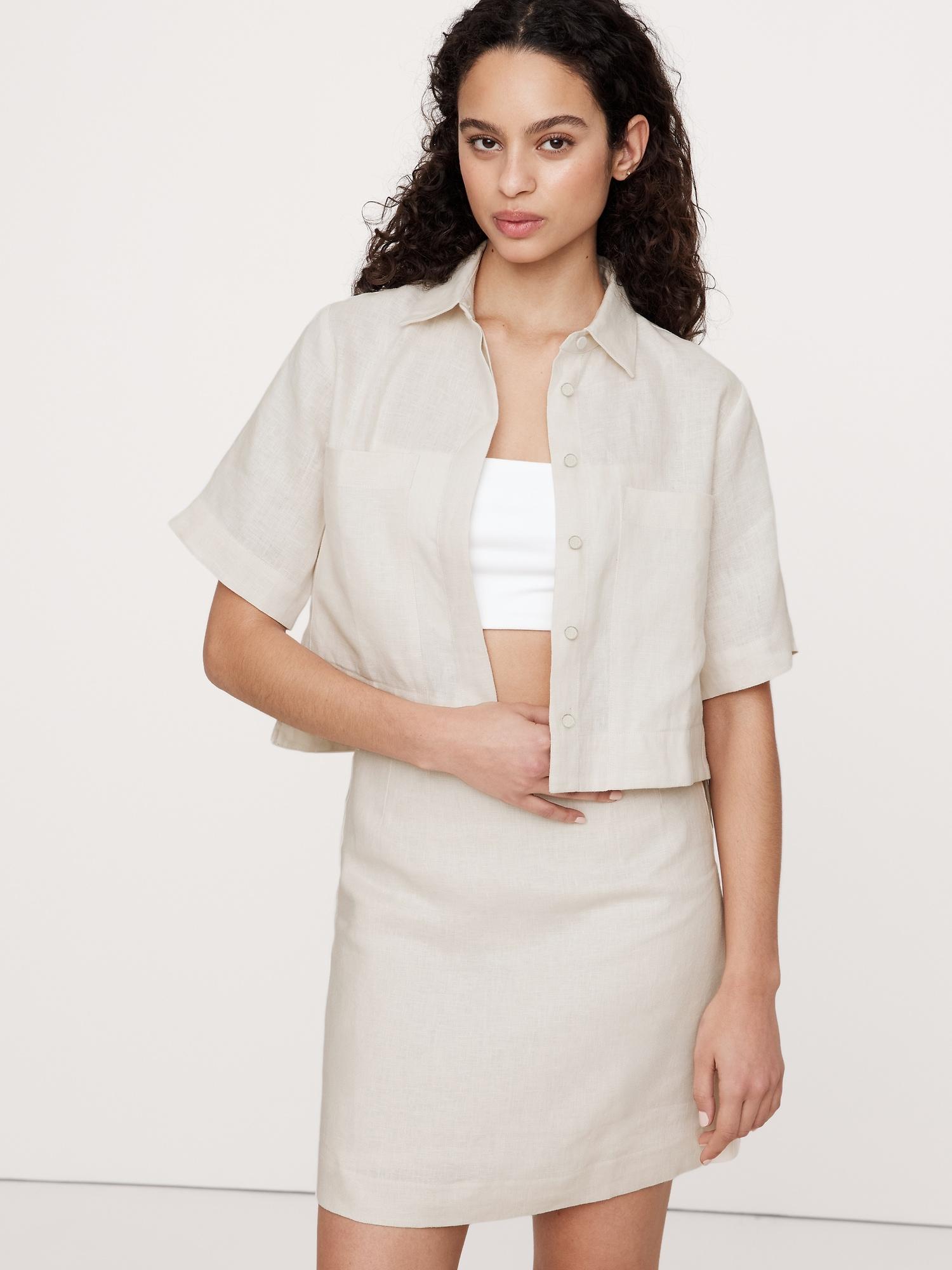 boxy linen cropped shirt