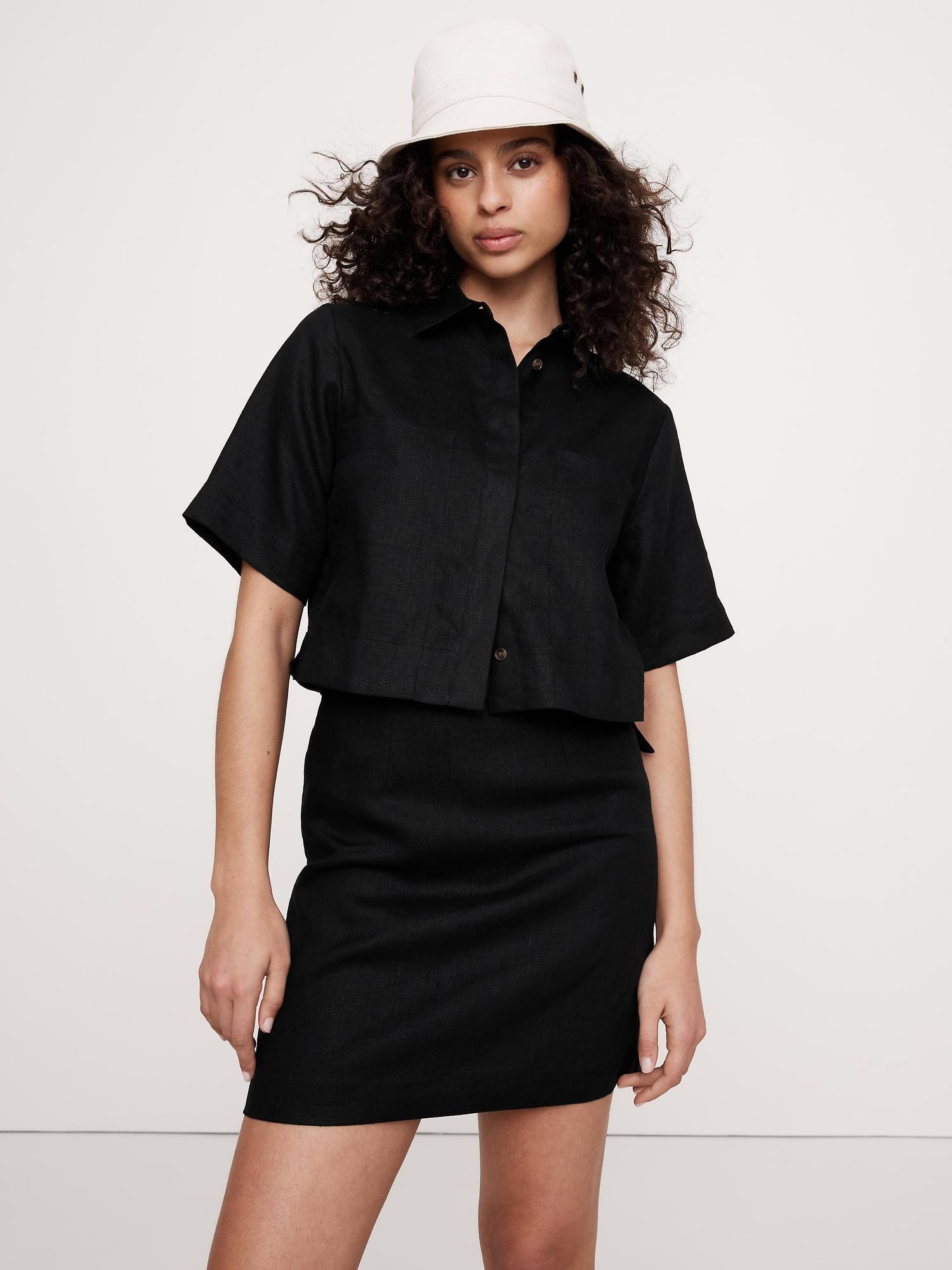 boxy linen cropped shirt