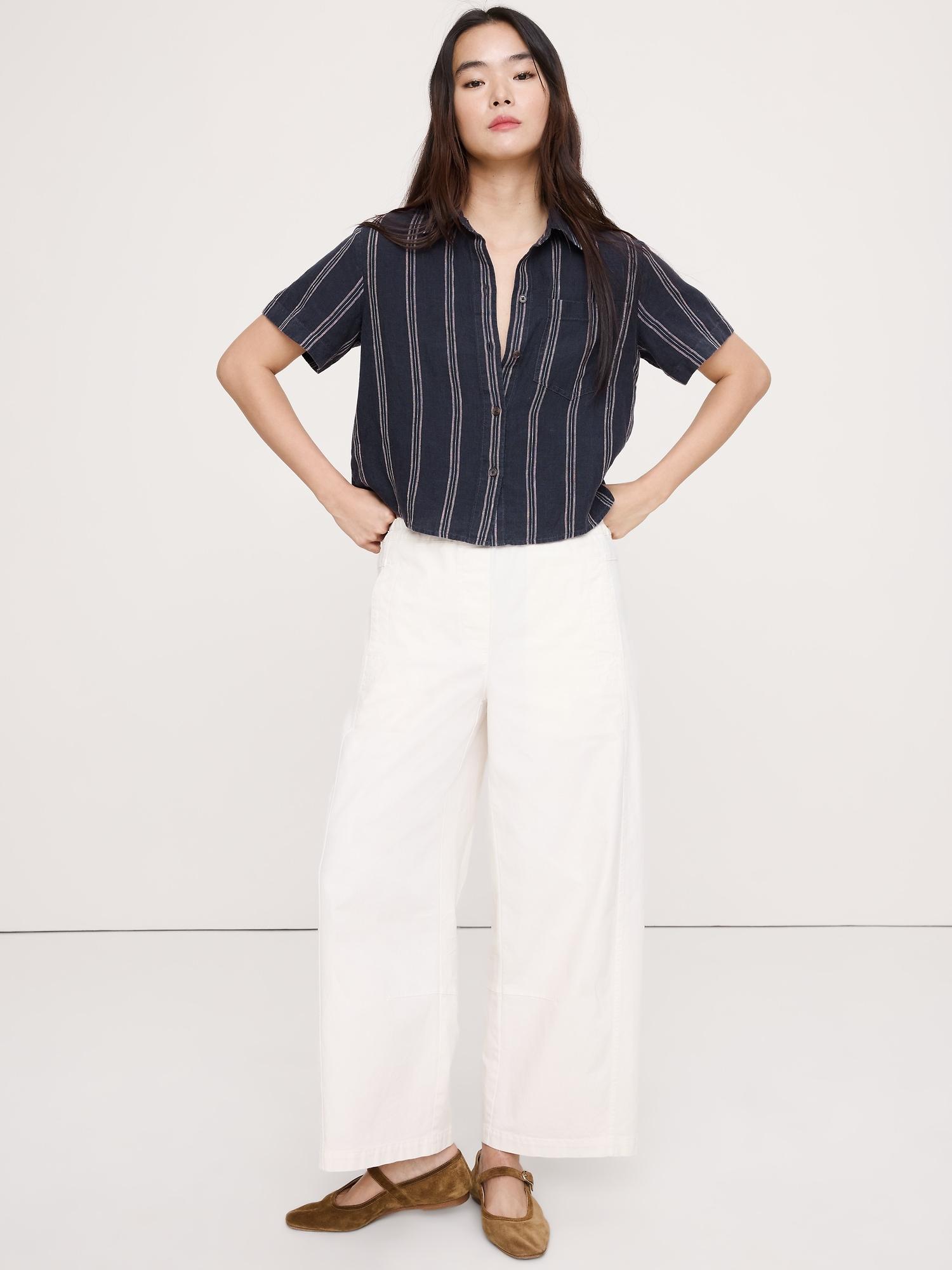 boxy linen cropped shirt