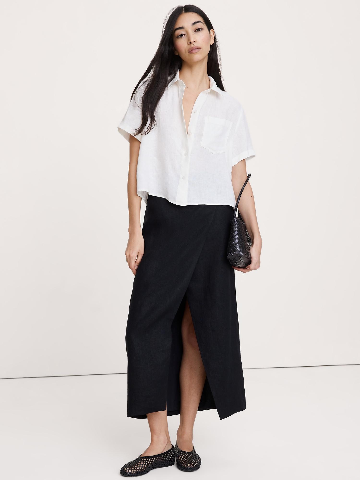 boxy linen cropped shirt