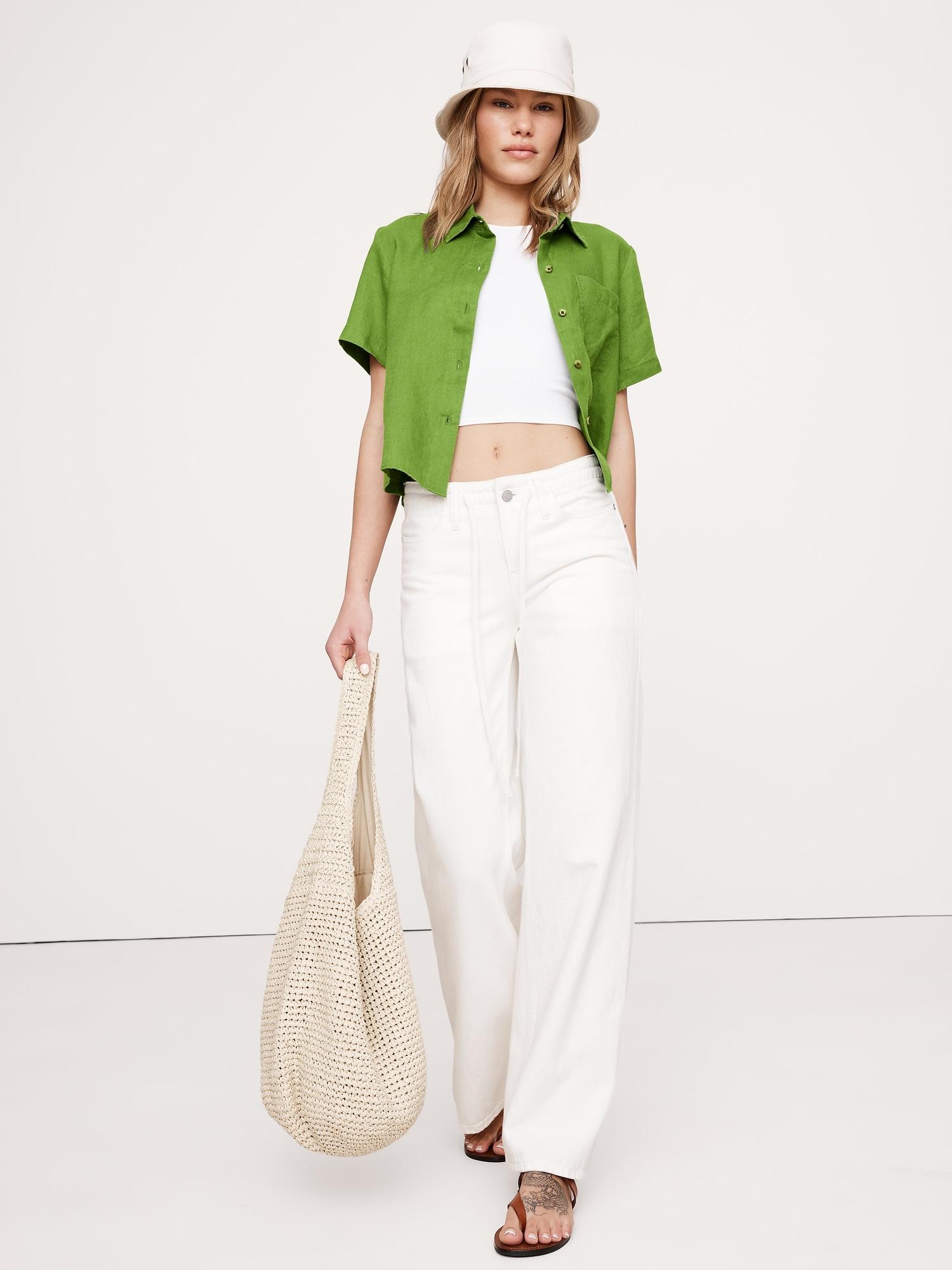 boxy linen short-sleeve shirt