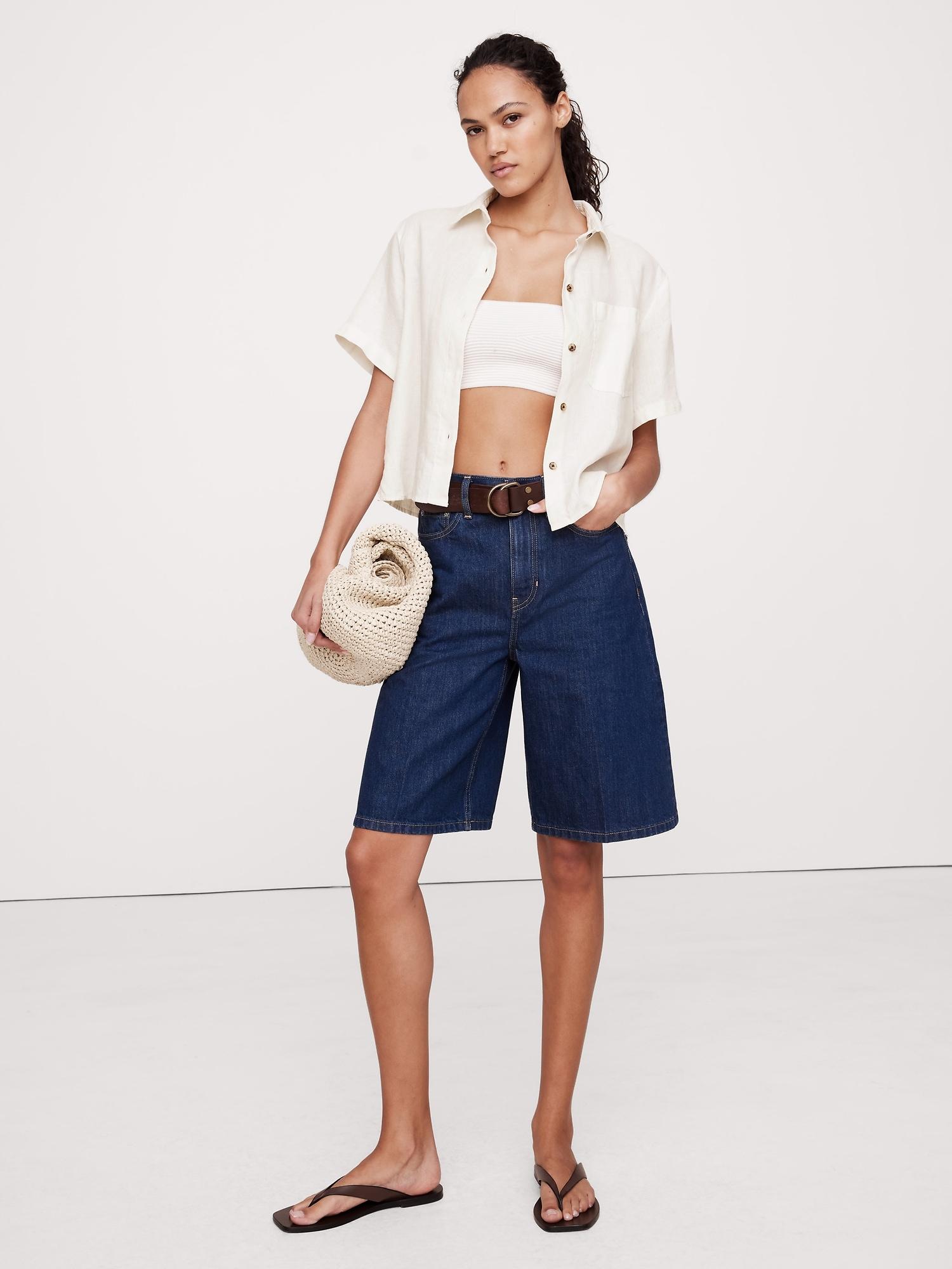 boxy linen short-sleeve shirt