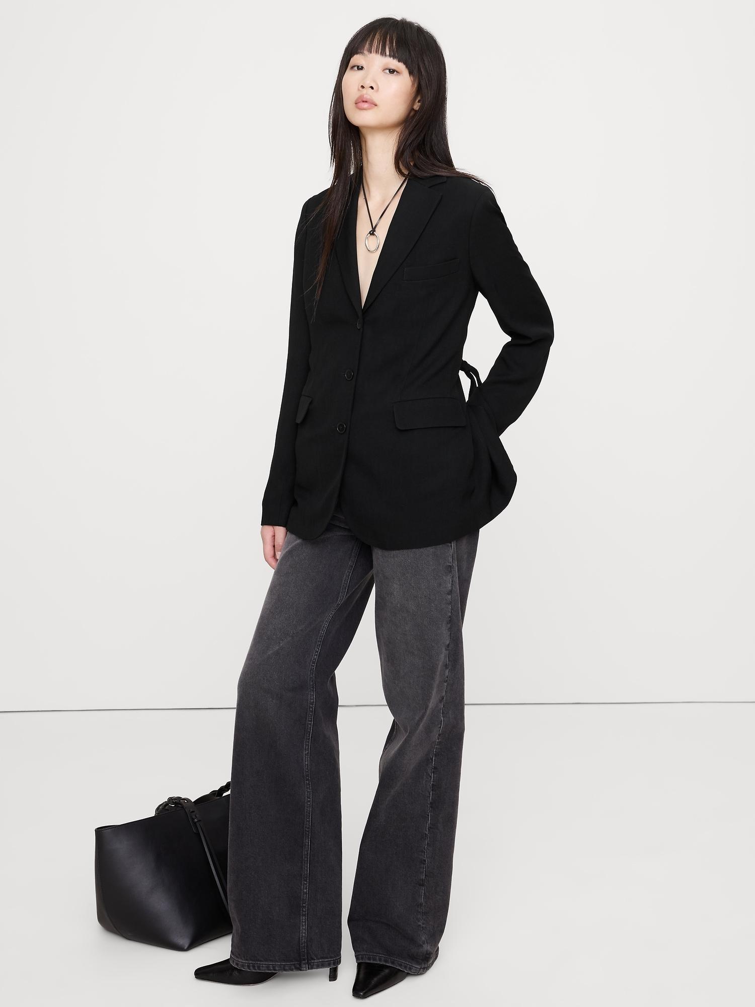 boyfriend drapey twill belted blazer