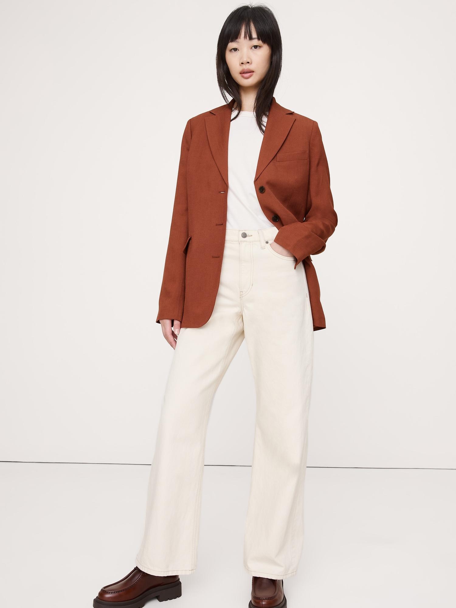 boyfriend drapey twill belted blazer