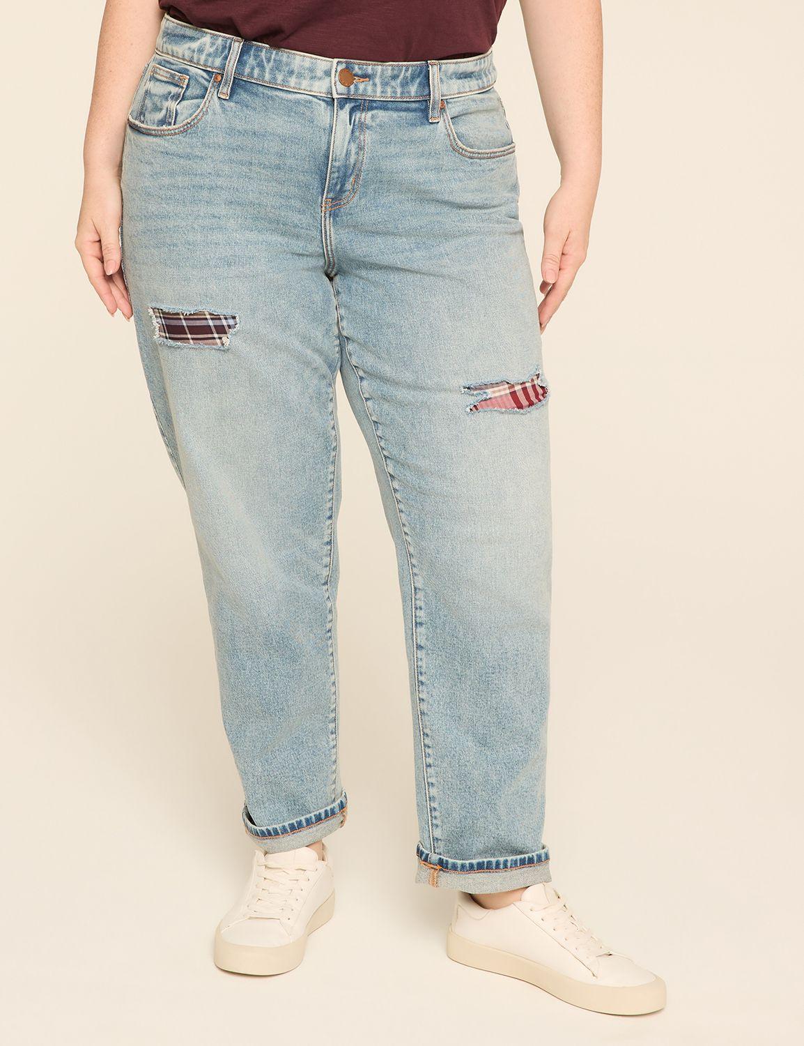 boyfriend fit plaid-detail jean