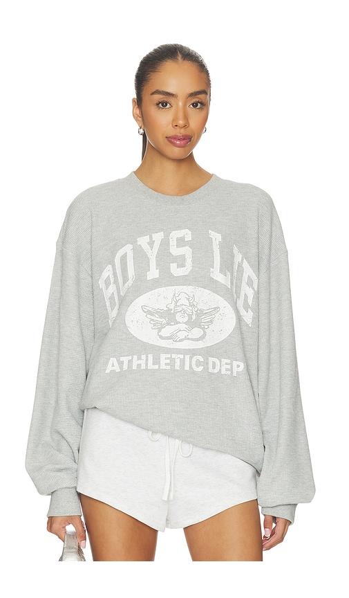 boys lie athletic dept v3 kara crewneck sweatshirt in light grey.