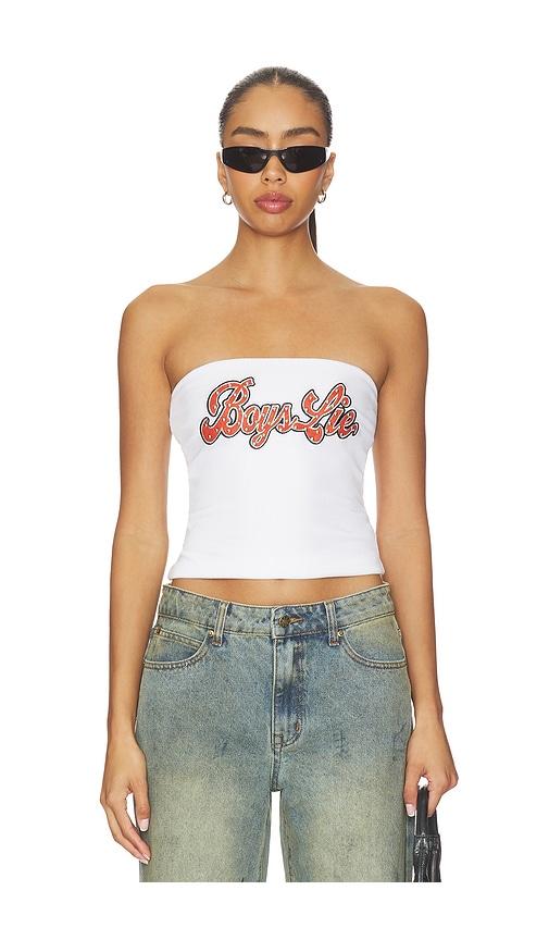 boys lie boys lie stud wrangler tube top in white.
