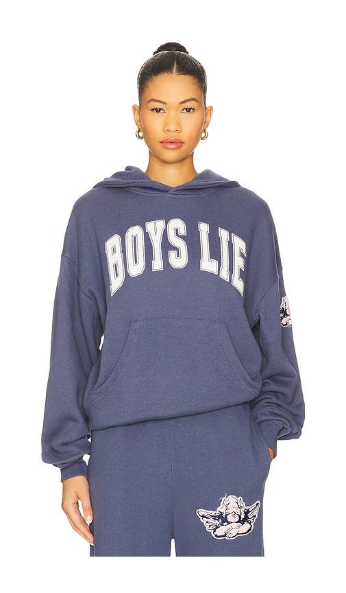boys lie in too deep racer hoodie in blue.