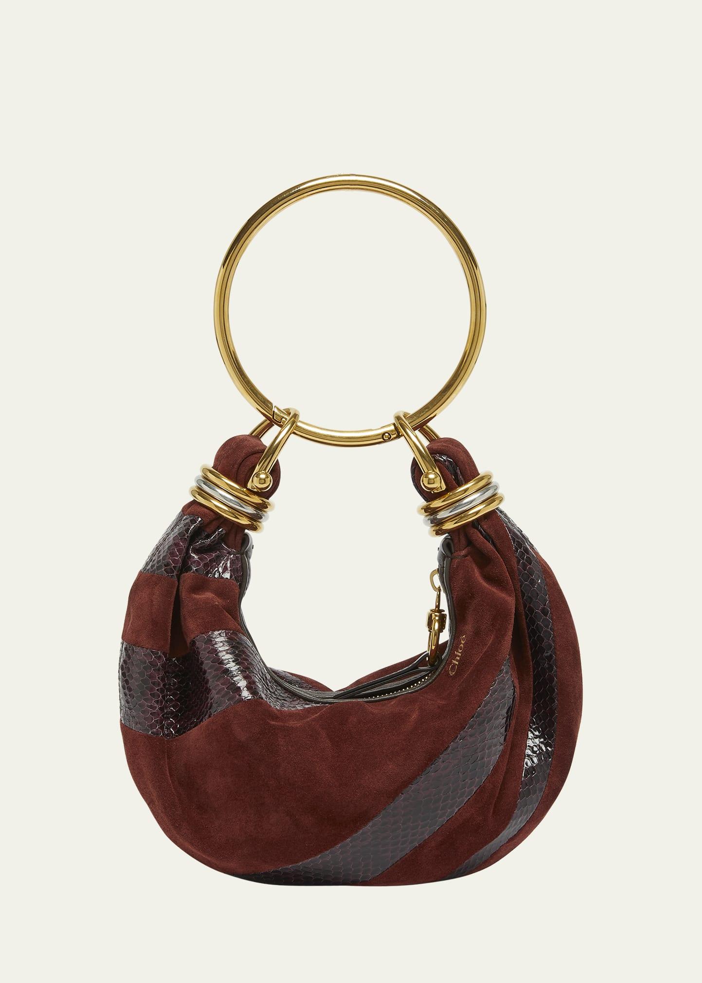 bracelet shoulder bag in calfskin suede and snakeskin