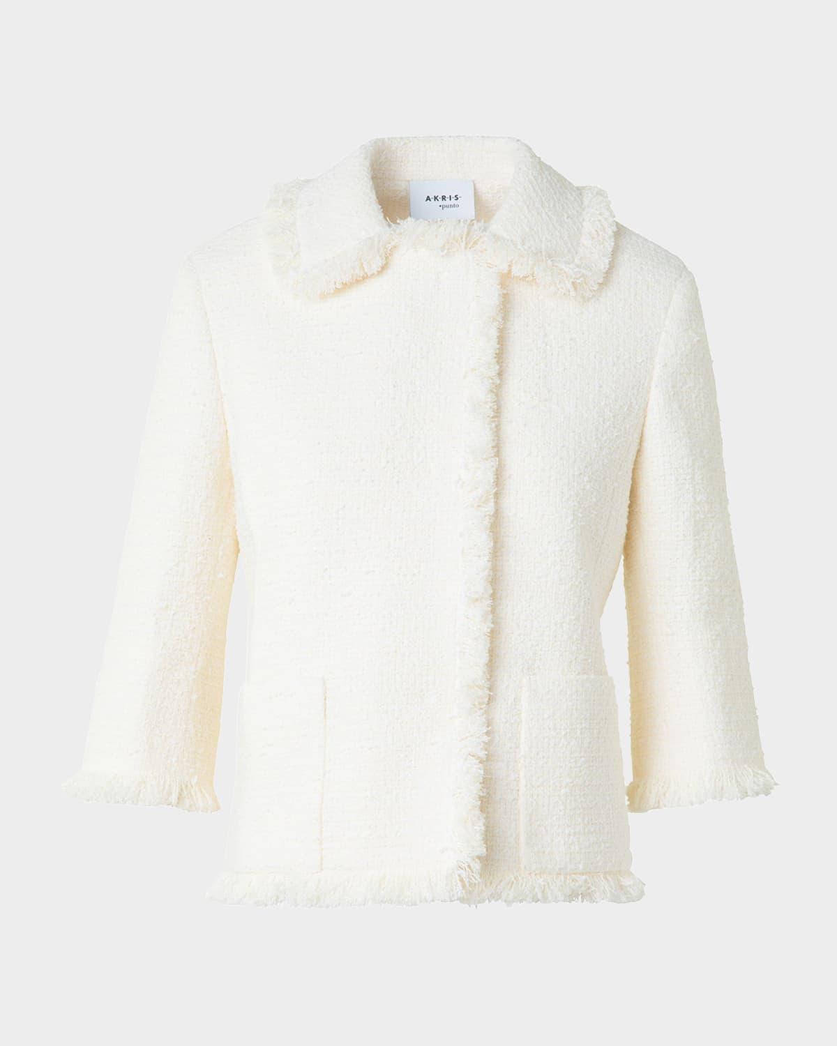 bracelet-sleeve fringed boucle tweed jacket