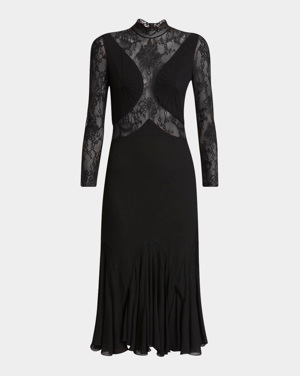 bracelet-sleeve lace inset midi dress