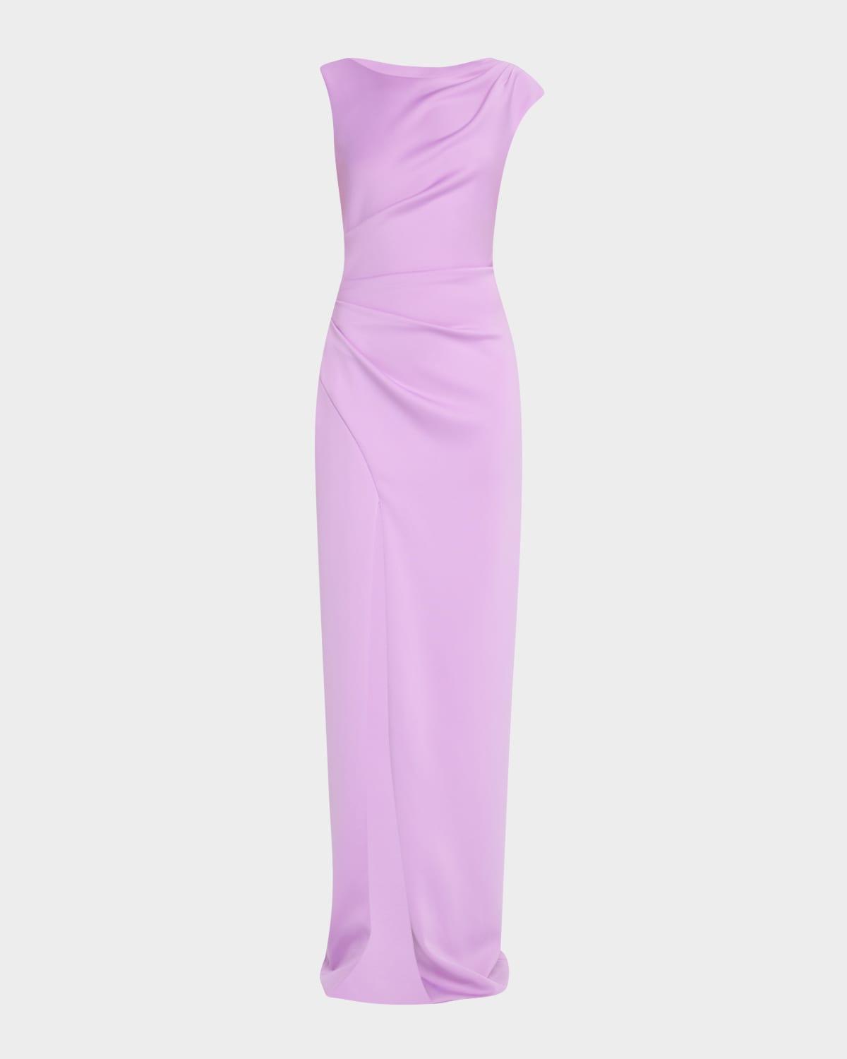 braden pleated side-slit column gown