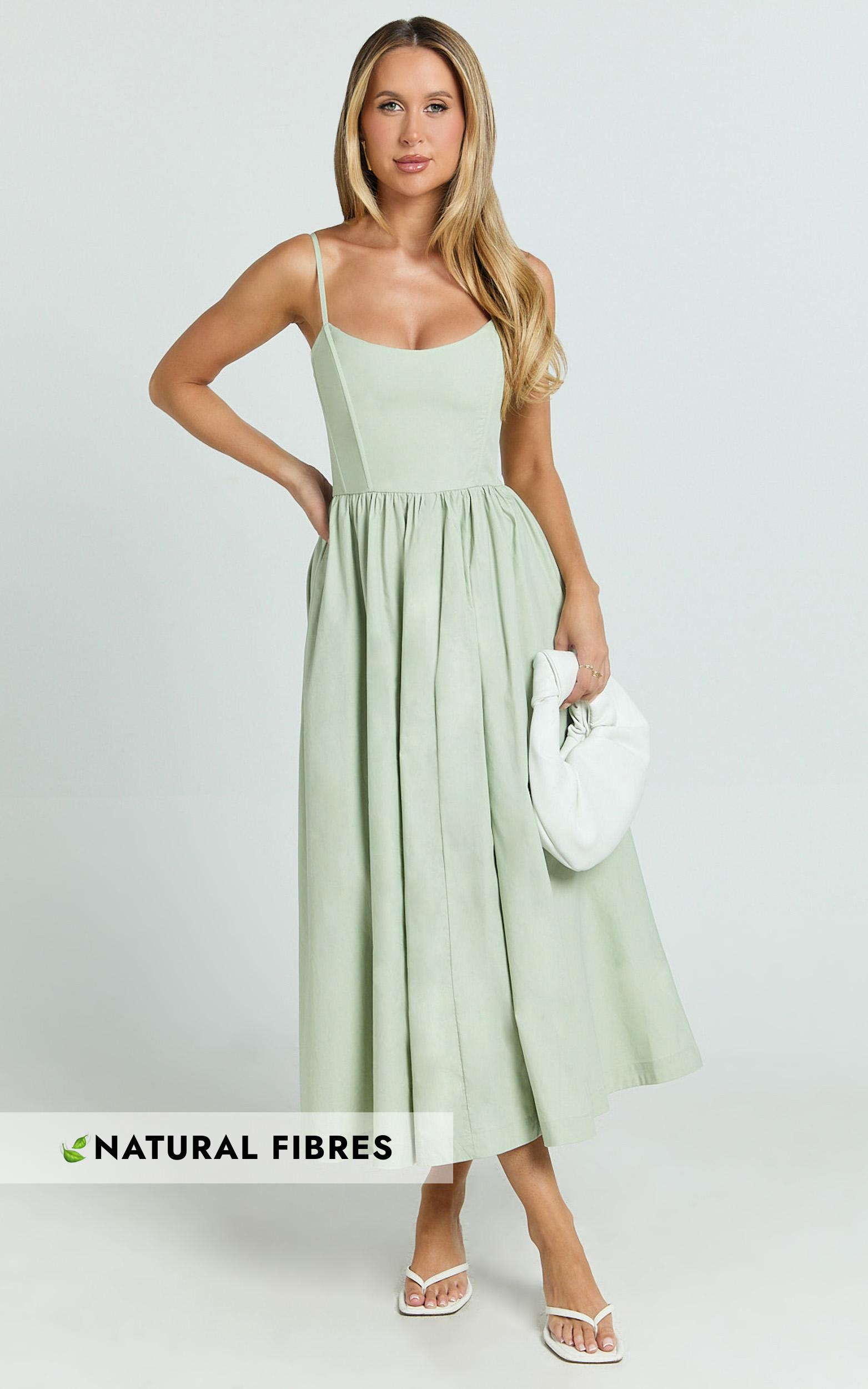 braelyn midi dress - scoop neck flare dress in sage