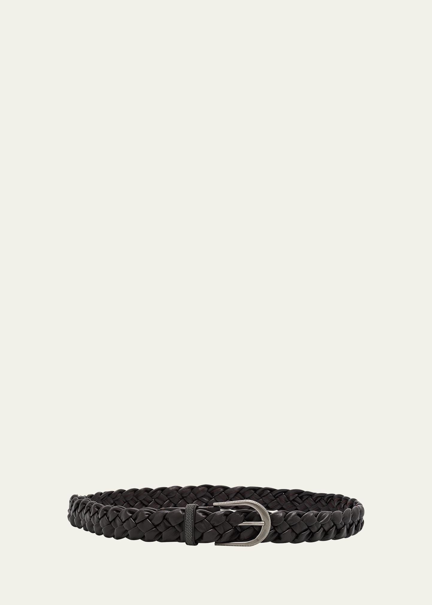 braided leather skinny belt