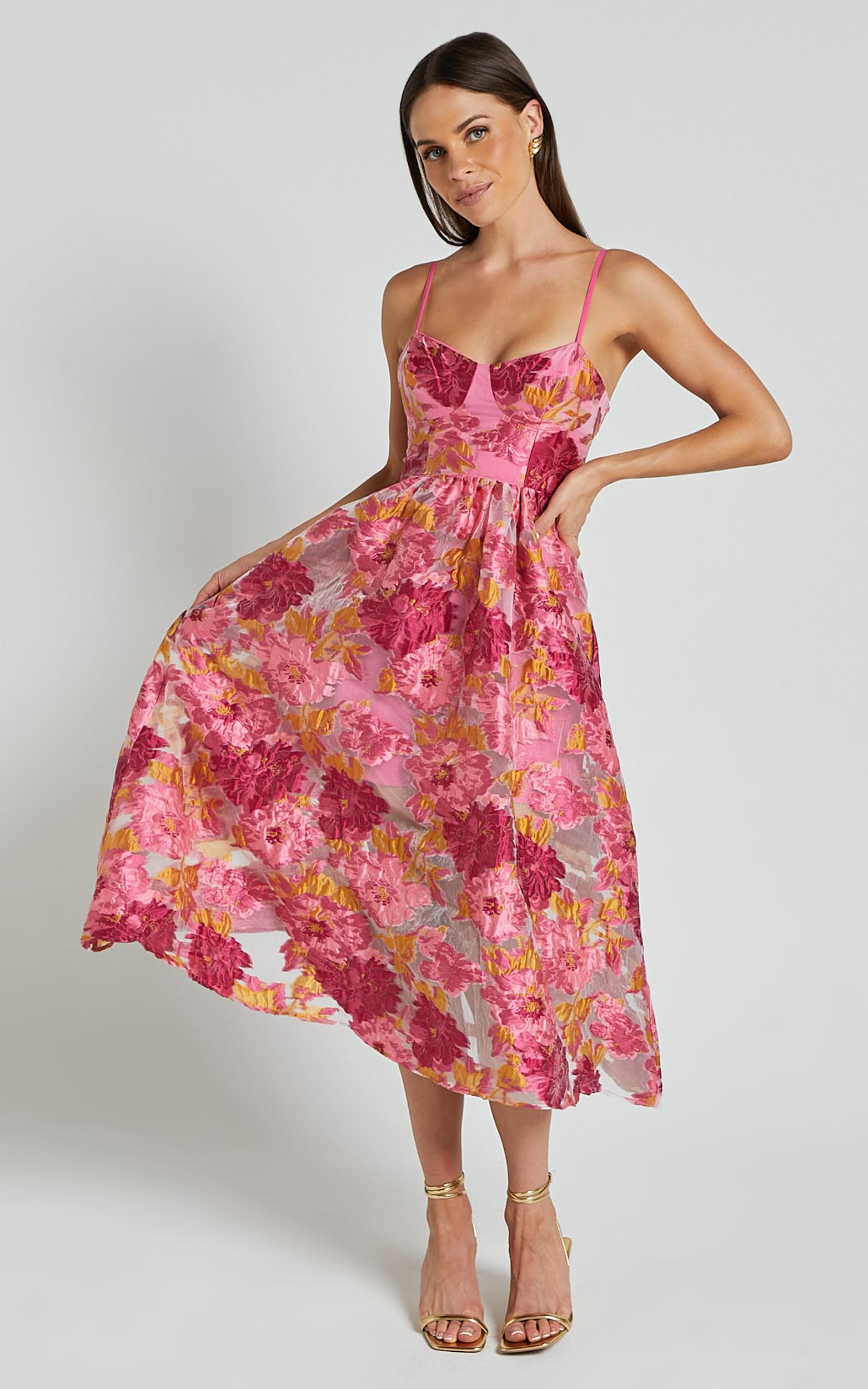 brailey midi dress - aline corset detail dress in light pink