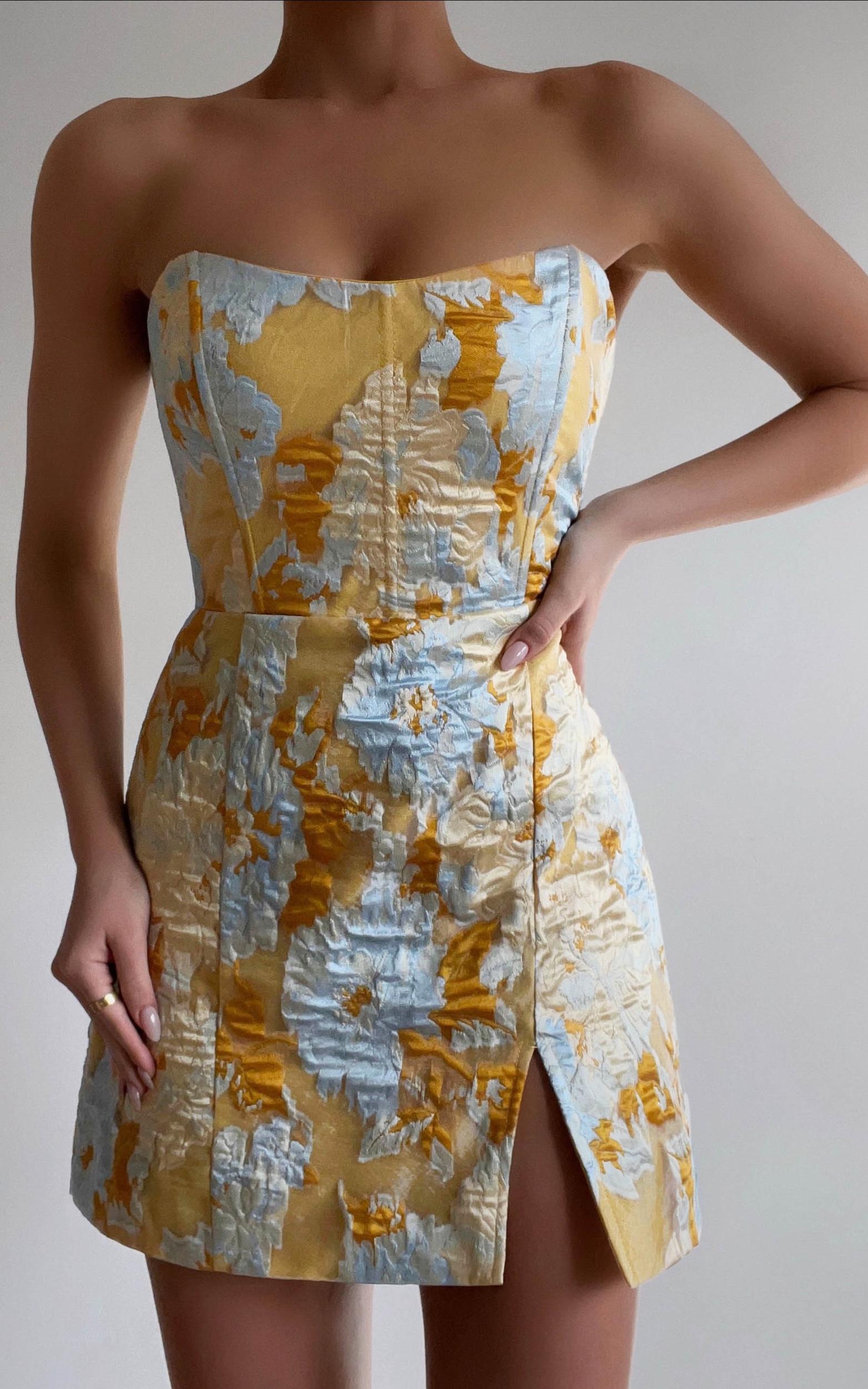 brailey mini dress - strapless dress in blue jacquard