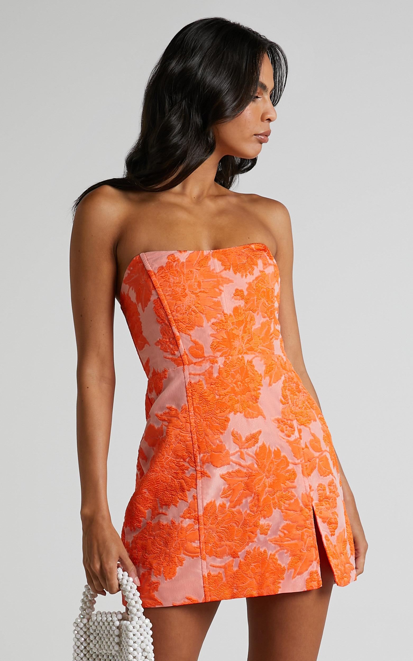 brailey mini dress - strapless dress in orange jacquard