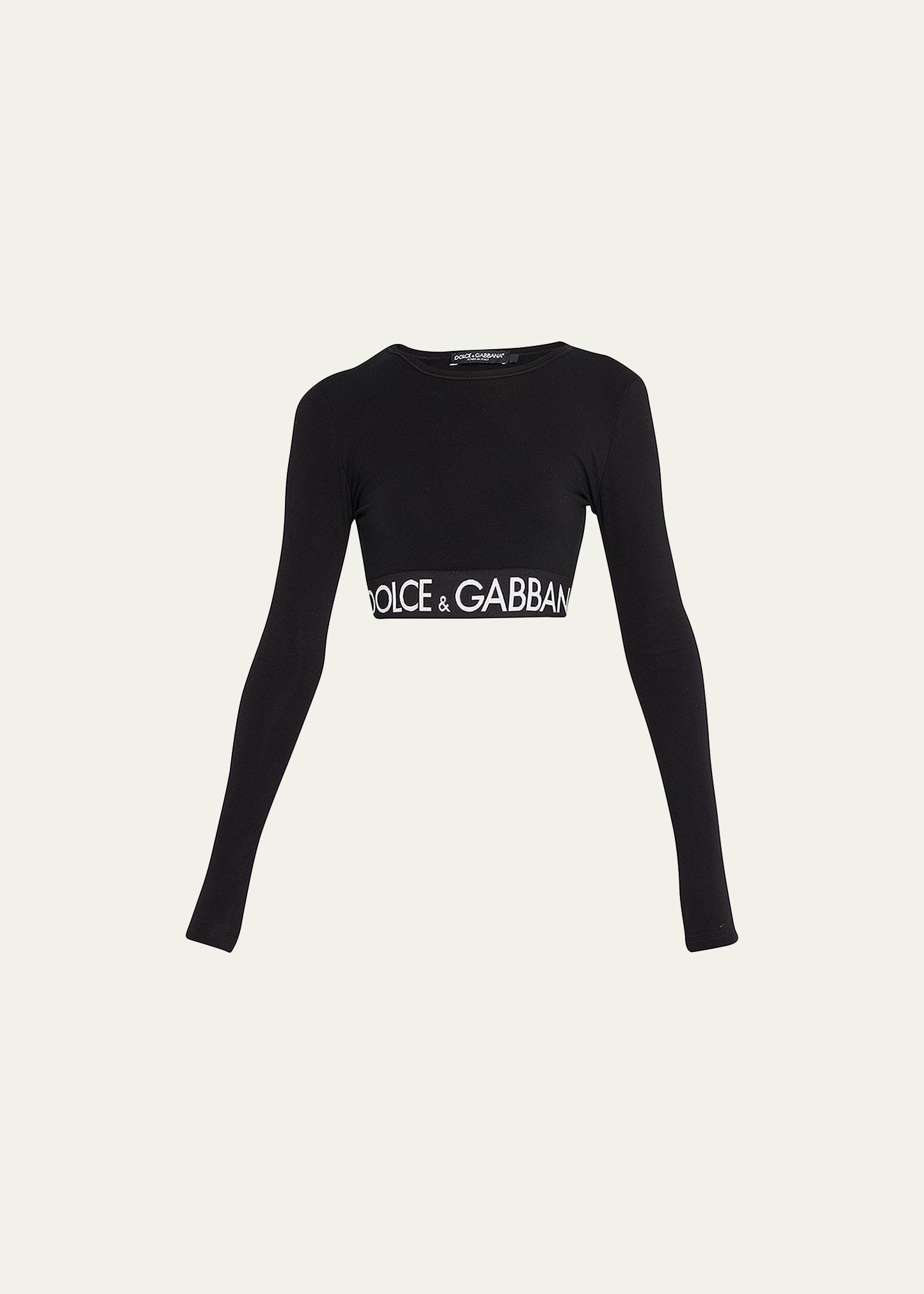 branded elastic long-sleeve crop top