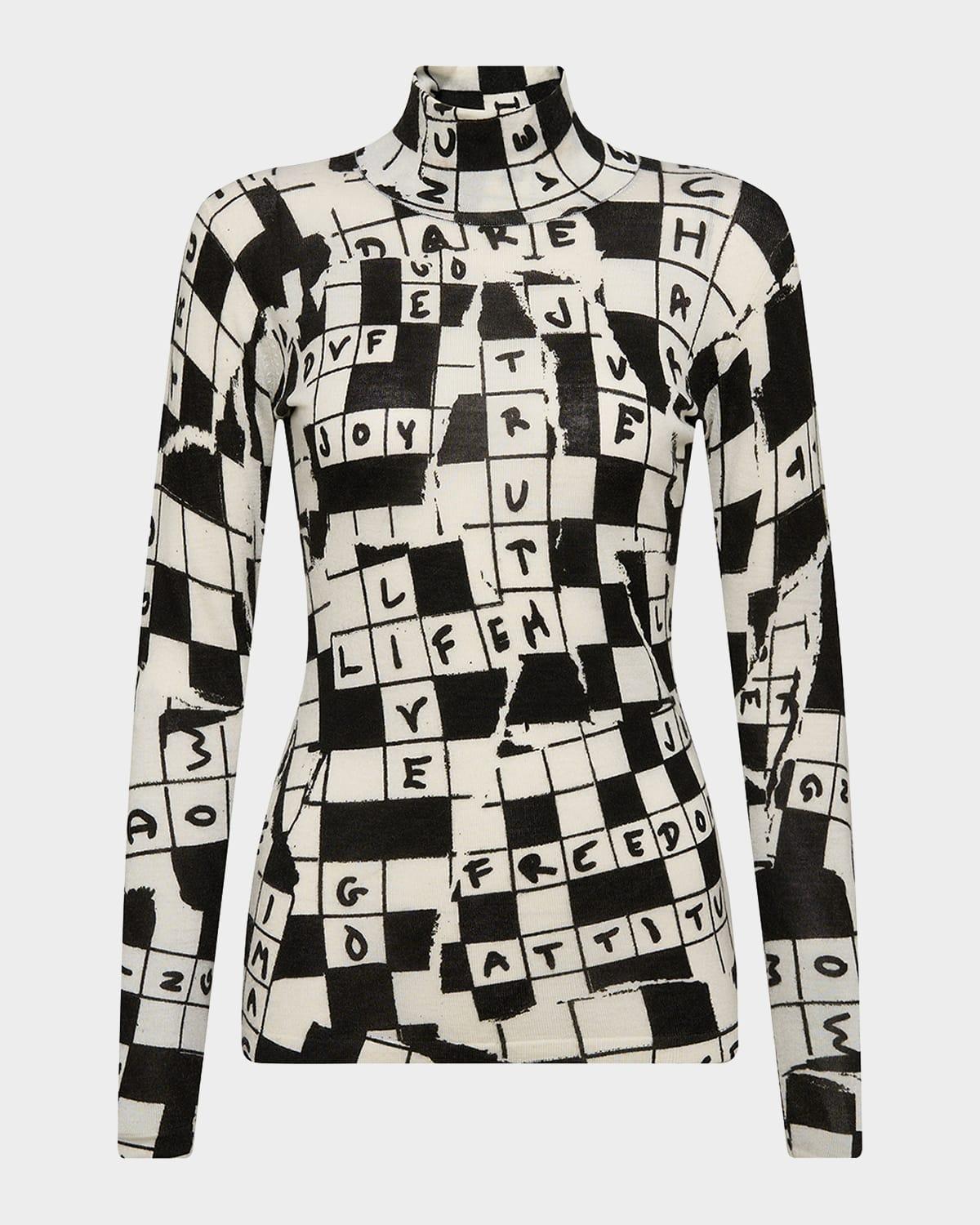 brandy crossword-print turtleneck sweater