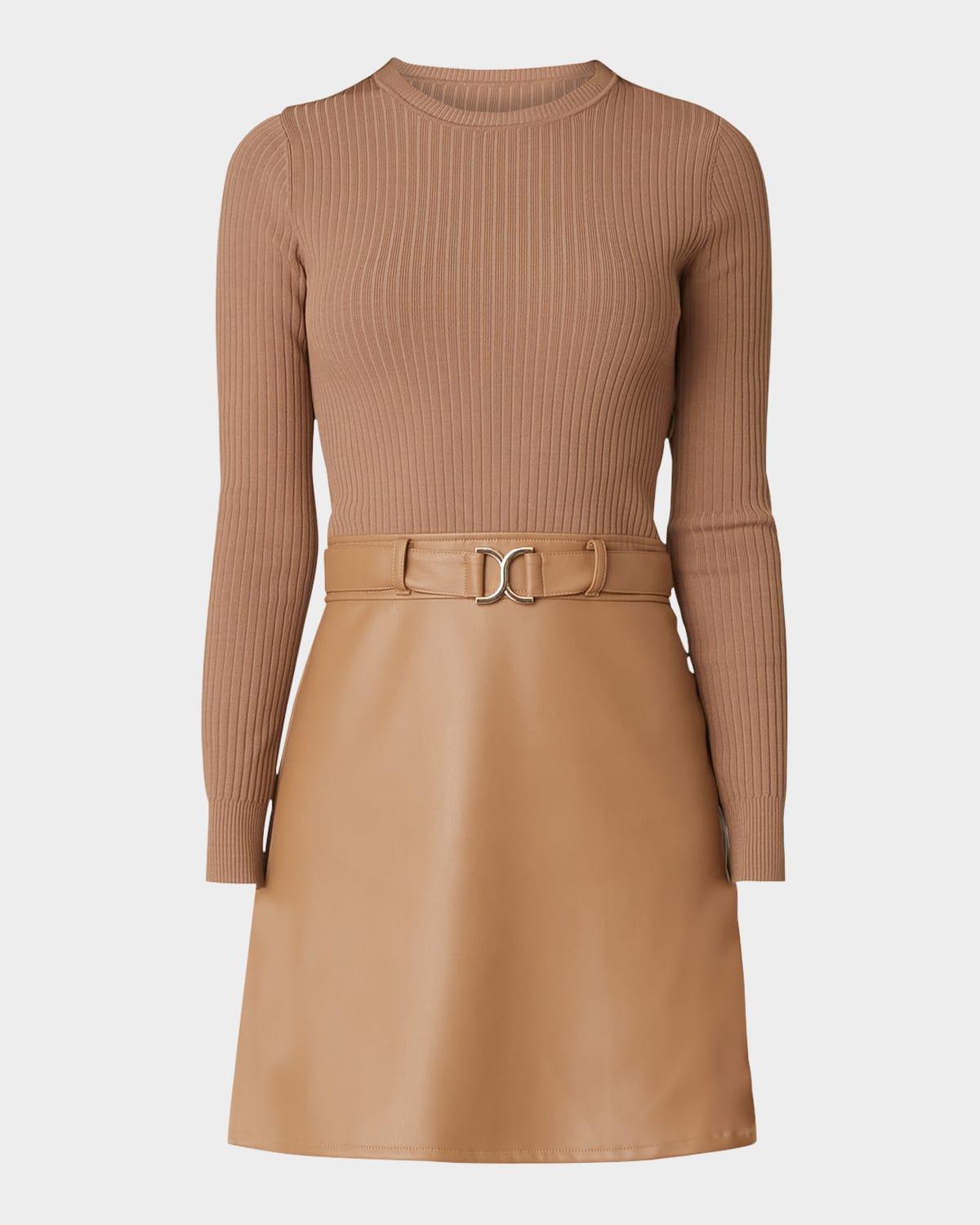 brayden ribbed knit & faux leather mini dress