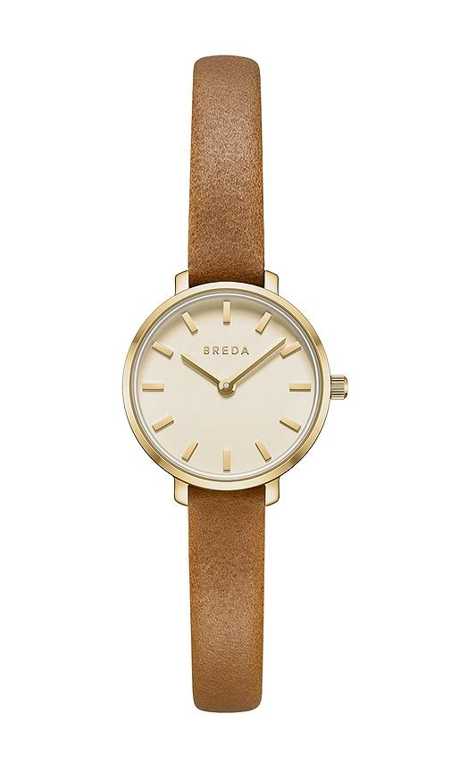 breda beverly leather watch in metallic gold.