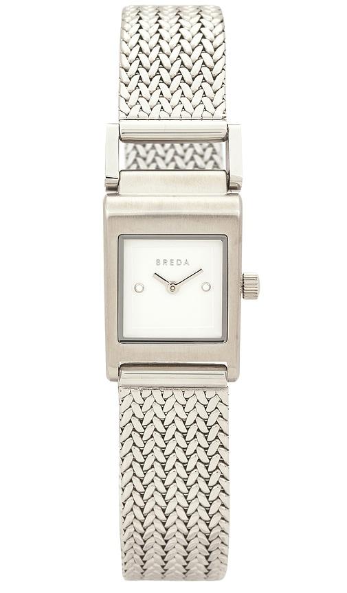 breda revel tethered watch in metallic silver.