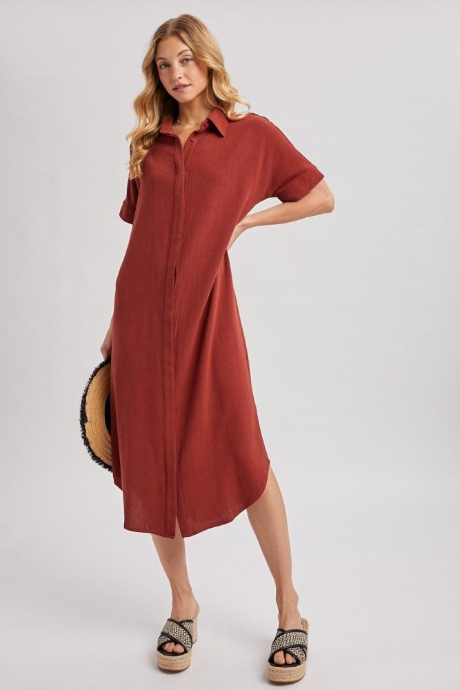 brick button down midi shirt dress