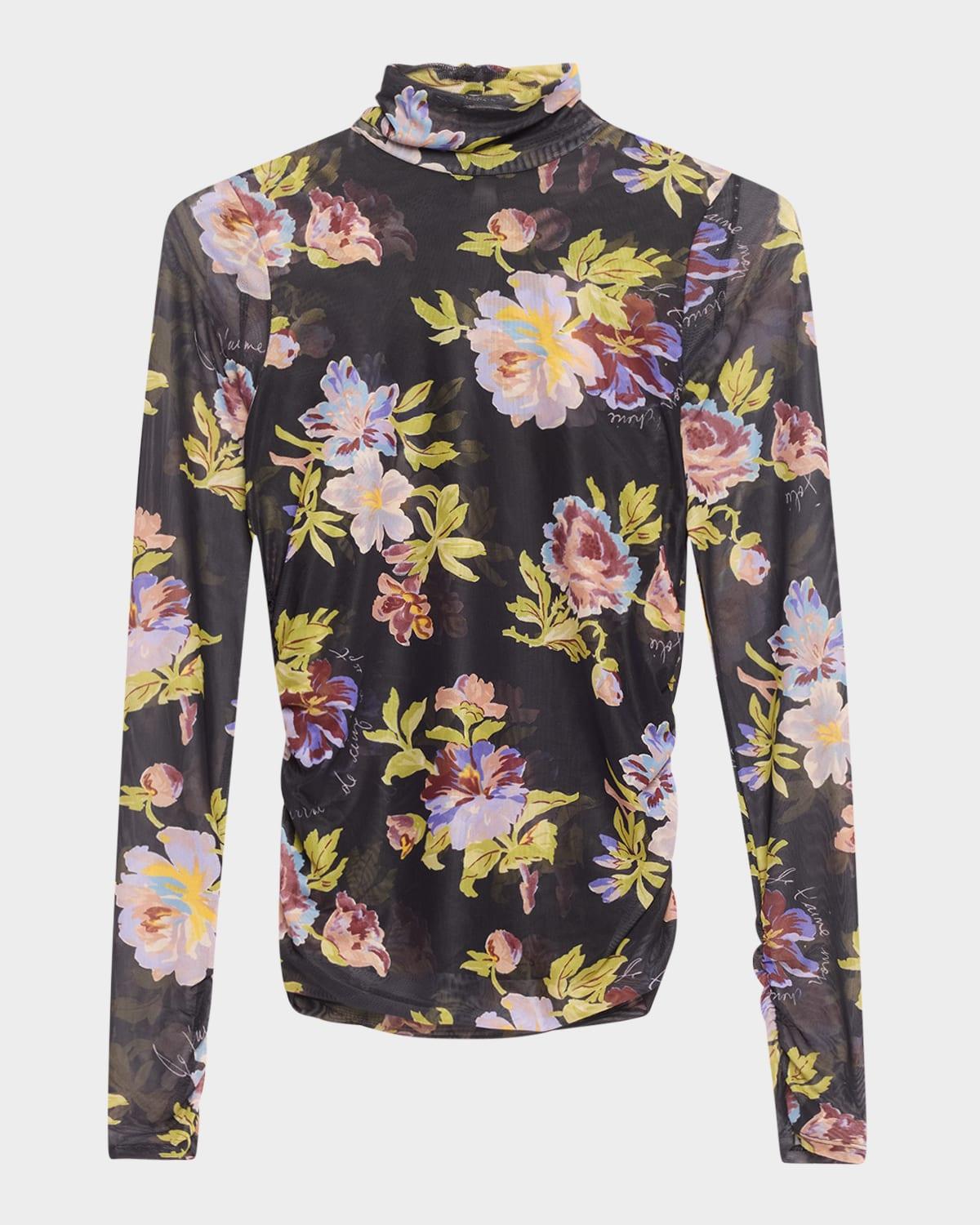 bridgette shirred mesh turtleneck top