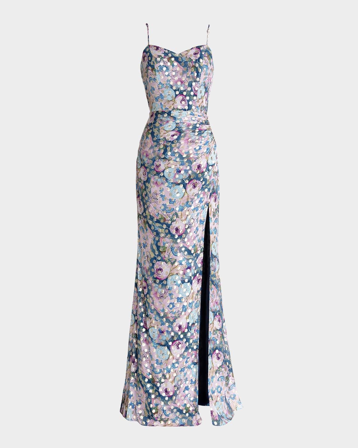 brielle floral-print sweetheart gown