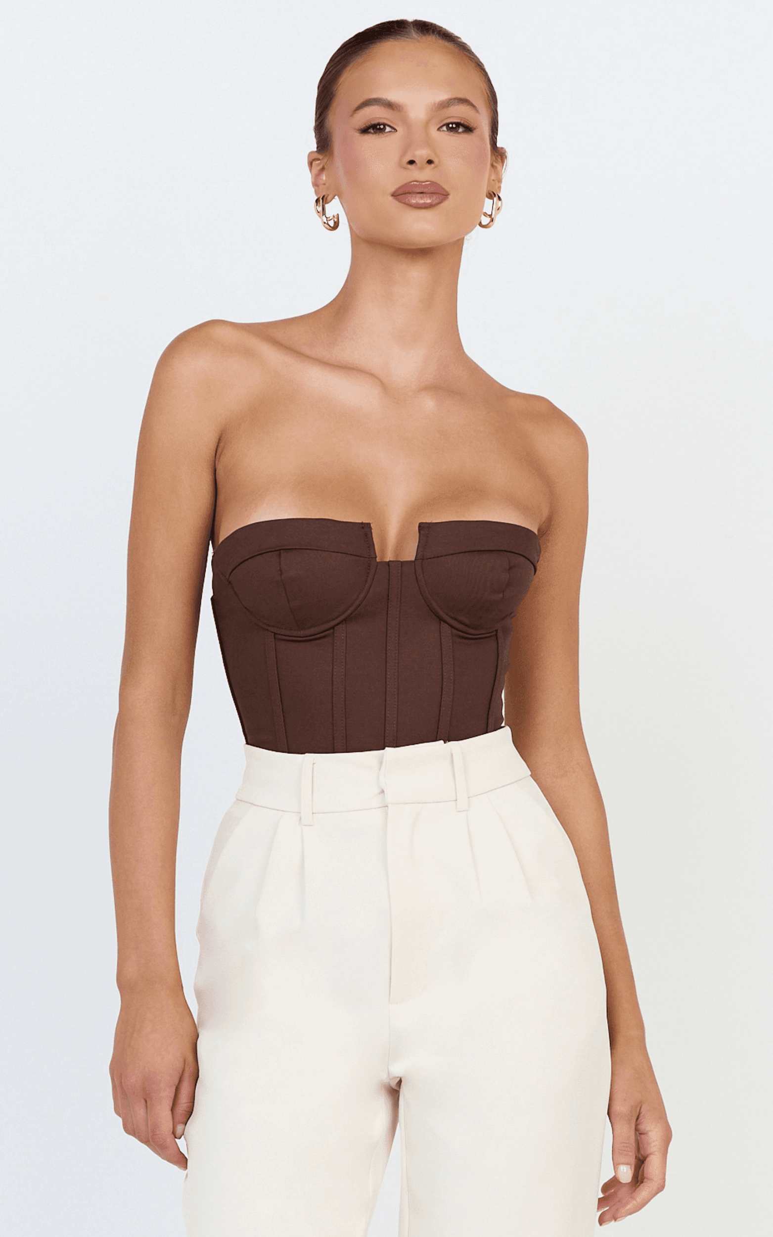 brigitte bodysuit - sweetheart paneled bodysuit in chocolate