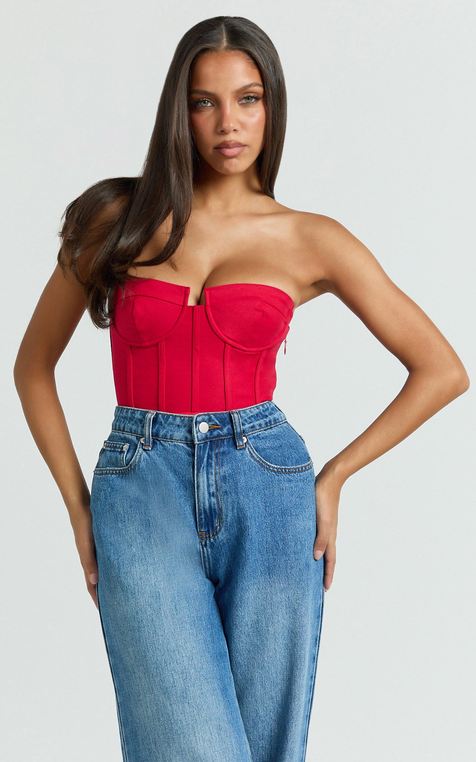 brigitte bodysuit - sweetheart paneled bodysuit in red