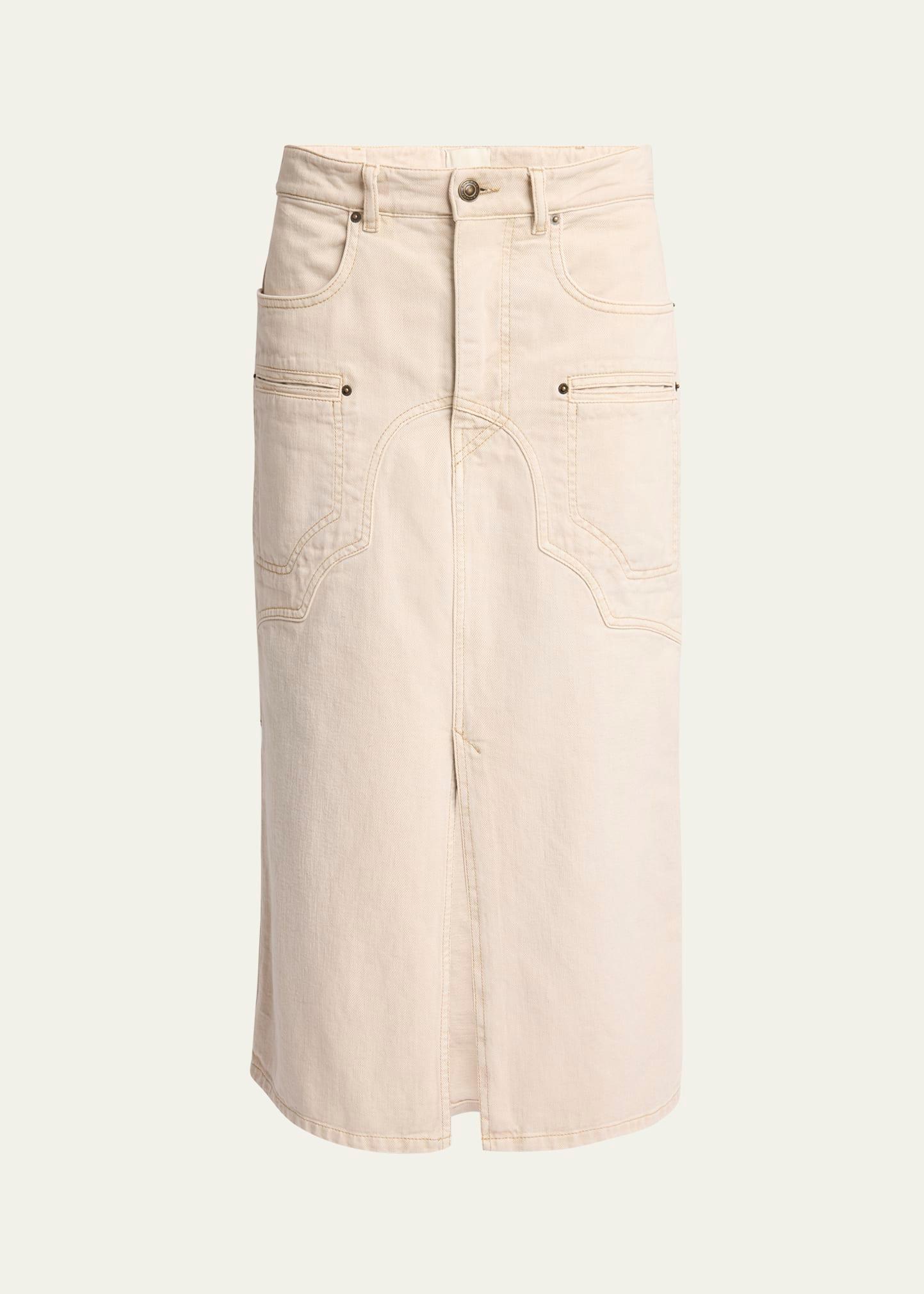 britt western denim slit midi skirt