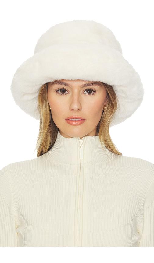 brixton dion packable winter bucket hat in white.