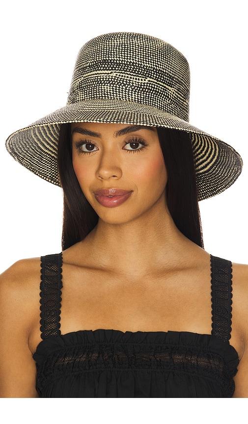 brixton lopez panama straw bucket hat in black,neutral.