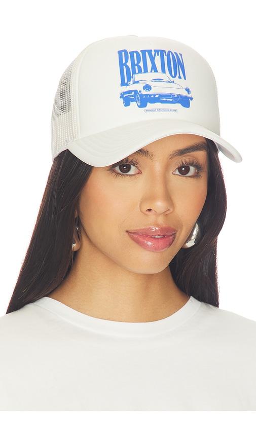 brixton sunday cruising club netplus trucker hat in white.
