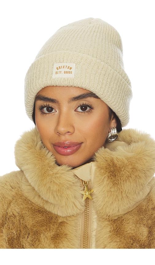 brixton woodburn tall brushed beanie in cream.