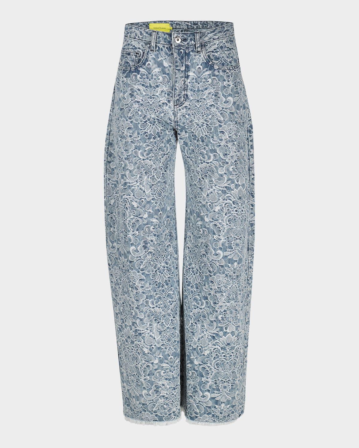 brocade denim boyfriend trousers