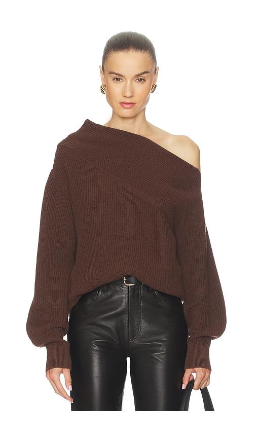 brochu walker hart off shoulder pullover in brown.